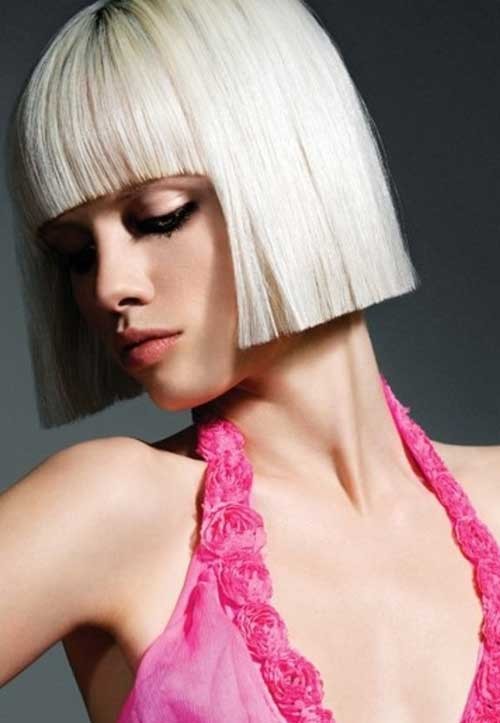 Different Short Platinum Straight Hair with Nice Bangs