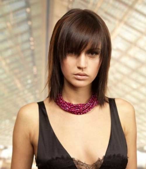 Short to Medium Straight Brown Hair with Side Bangs