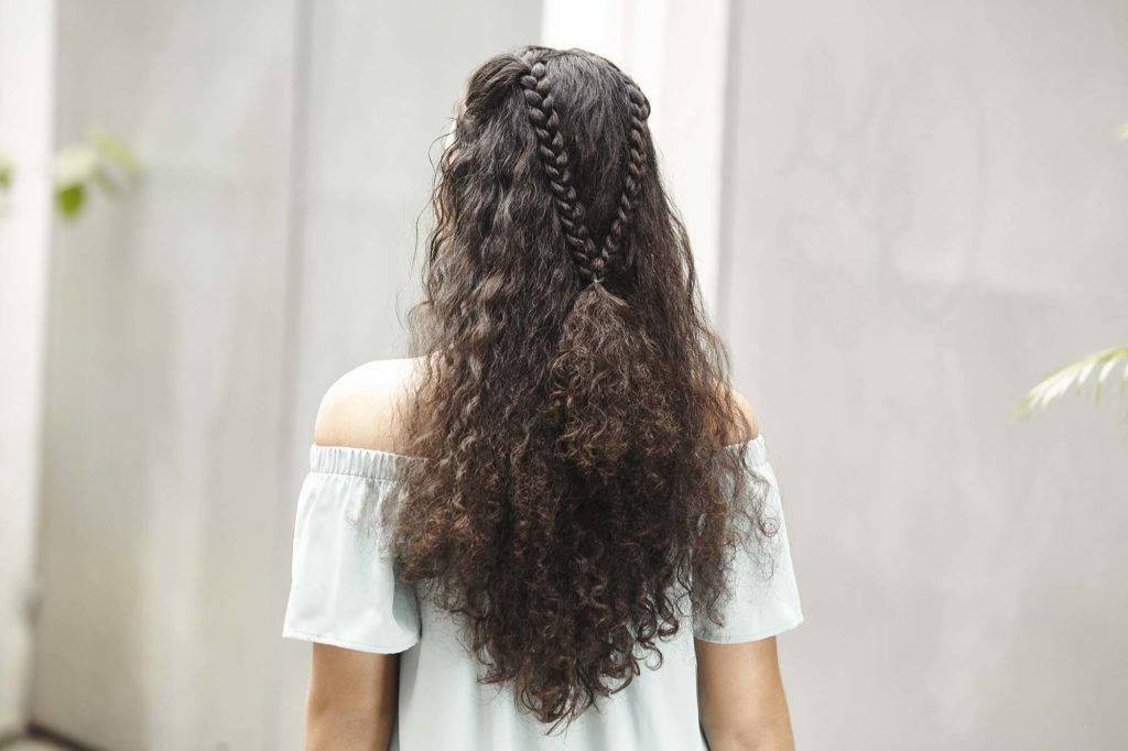 V Shaped Braid in Curly Hairstyle