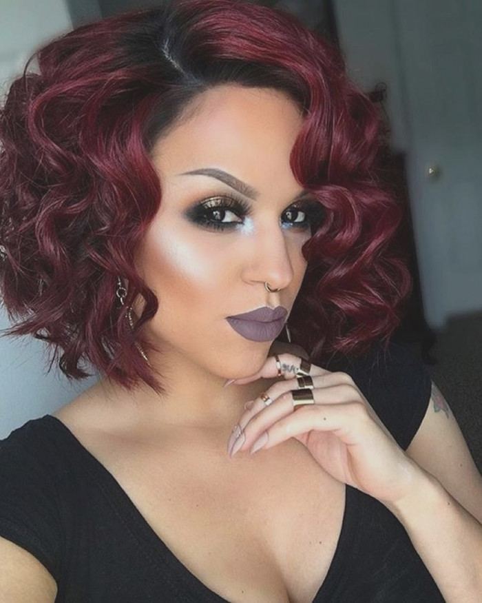 Blowout Burgundy Hairstyle with Zigzag Curls