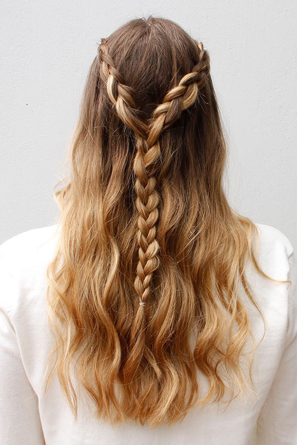 Fishtail Braid with Half Loose Open Hair
