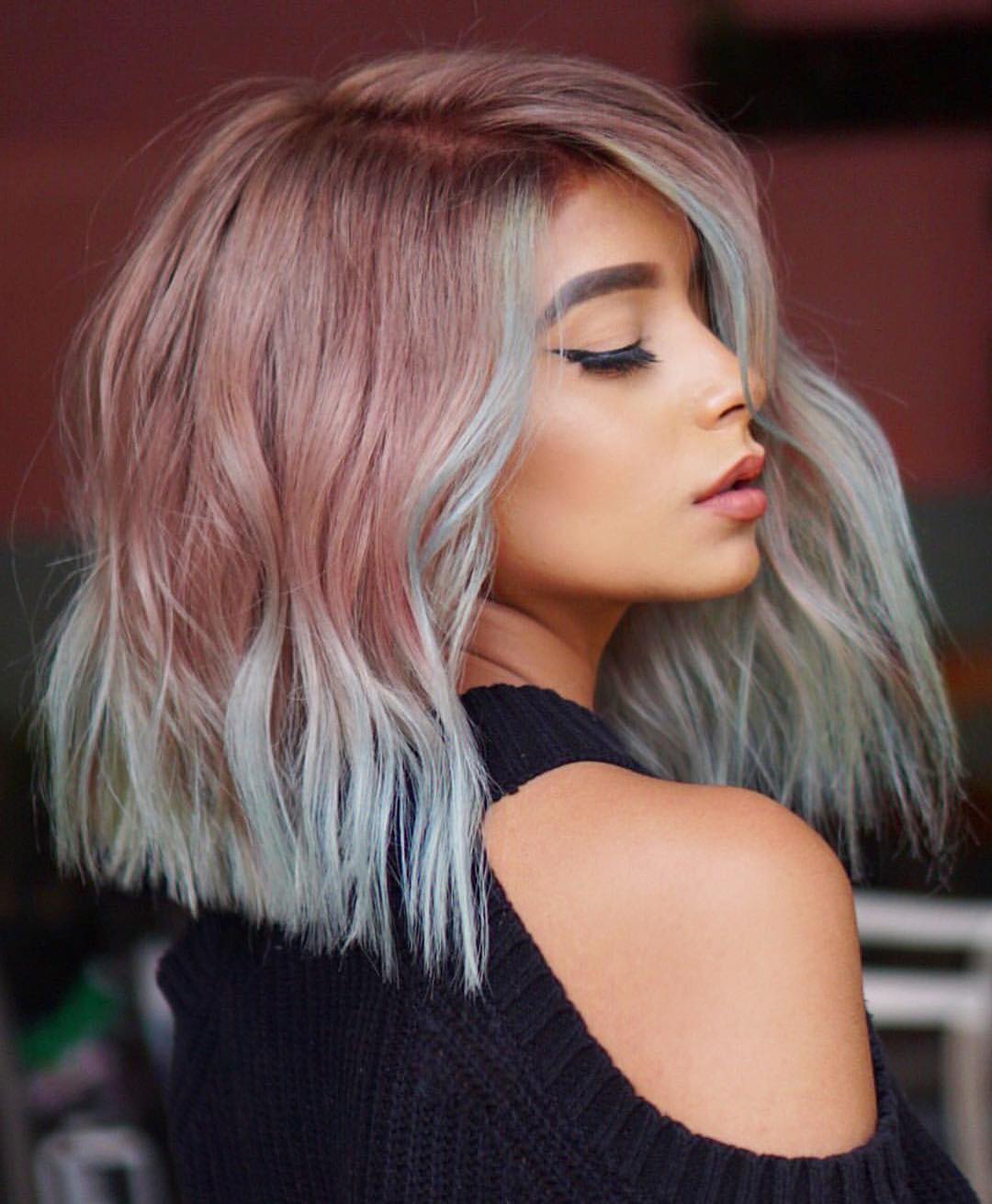 Light Copper and Sea Green Asymmetrical Hairstyle
