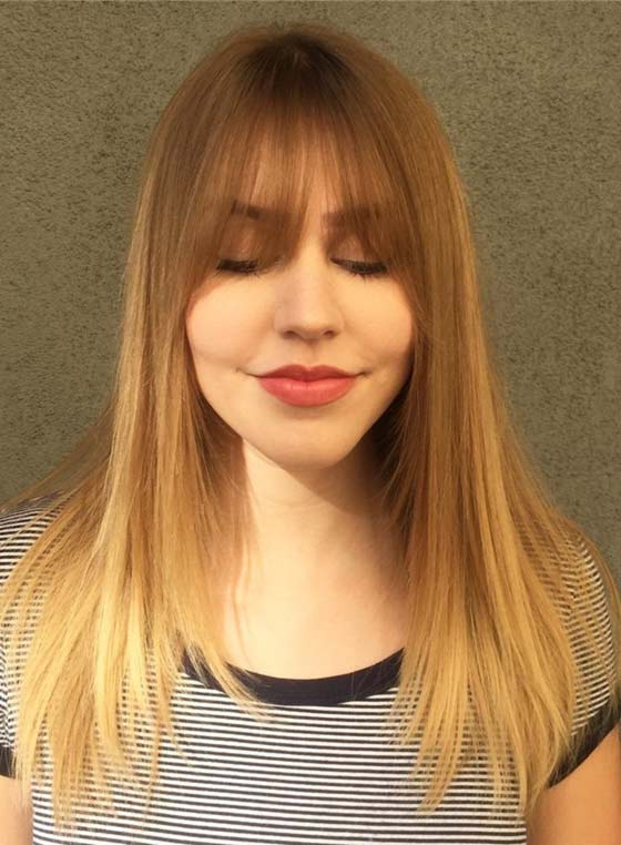 Straight Ombre Layers And Eye Grazing Bangs