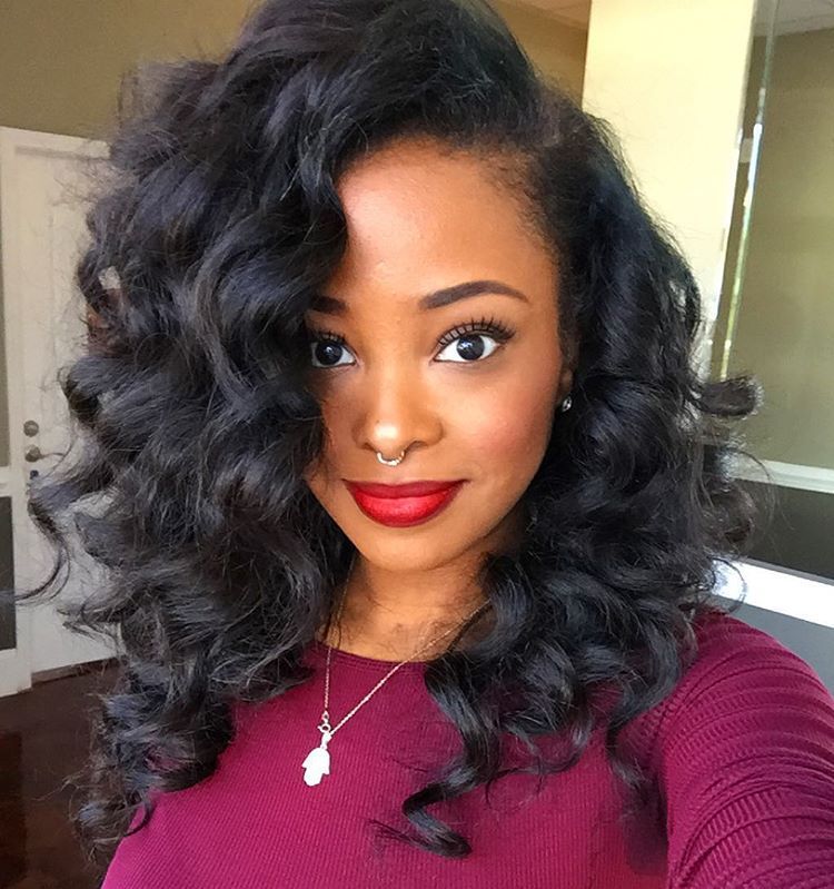Curly medium sized hairstyle for black women