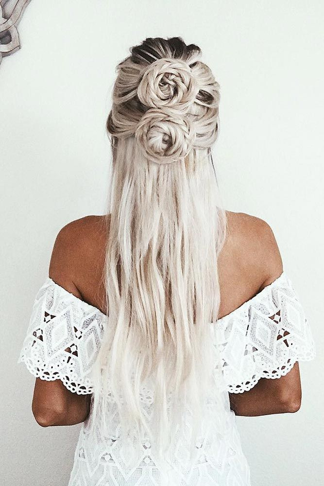 Long Platinum Blonde Hair with Double Braided Buns