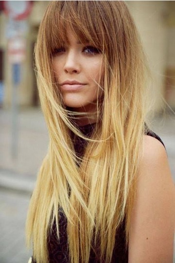 Long Straight Ombre Hairstyle with Bangs