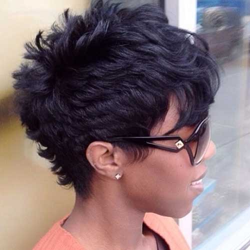 Short Curly Pixie Hairstyle with Bangs for Black Women