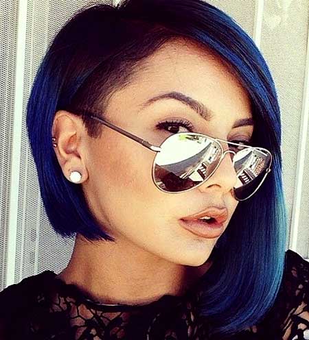 Blue Colored Asymmetrical Hairstyle for Girls