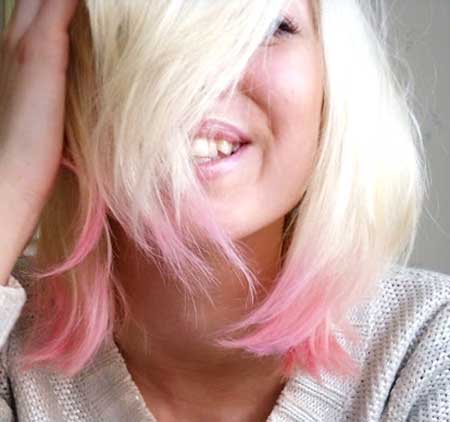 Cream Colored Hair with Pink Colored Ends
