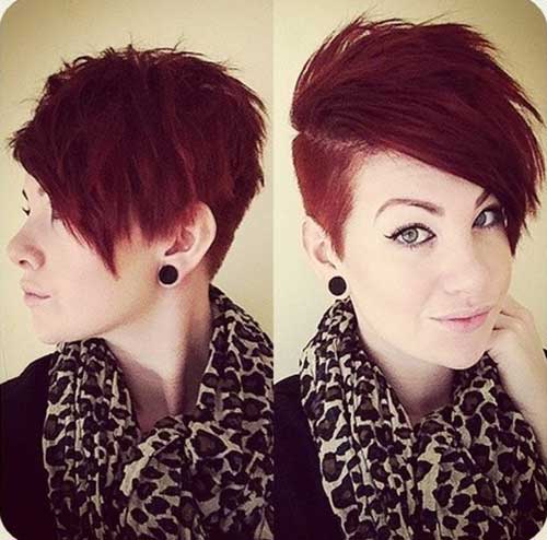 Cute Short Red Pixie Cut with Shaved Side for Girls