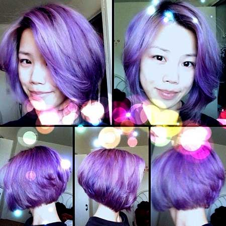 Light Purple Colored Short Wavy Bob Hair