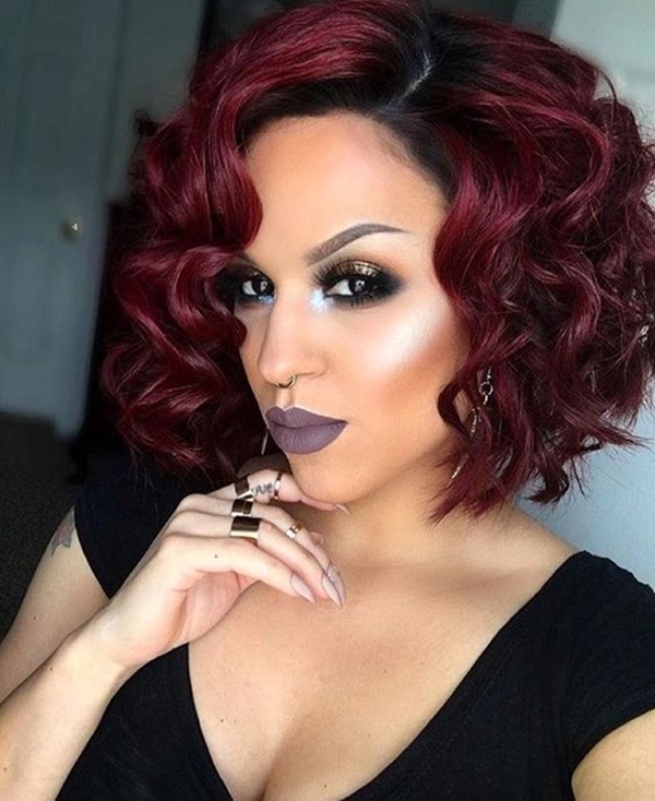 Wine Red Curly Bob Hairstyle