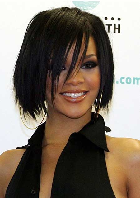 Rihanna’s Dark Straight Layered Bob - Gorgeous Layered Cut Bob Hairstyles