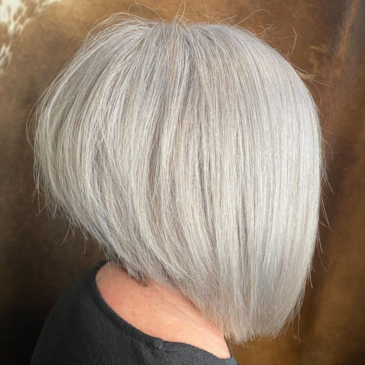 dramatic high stacked bob for women over 50