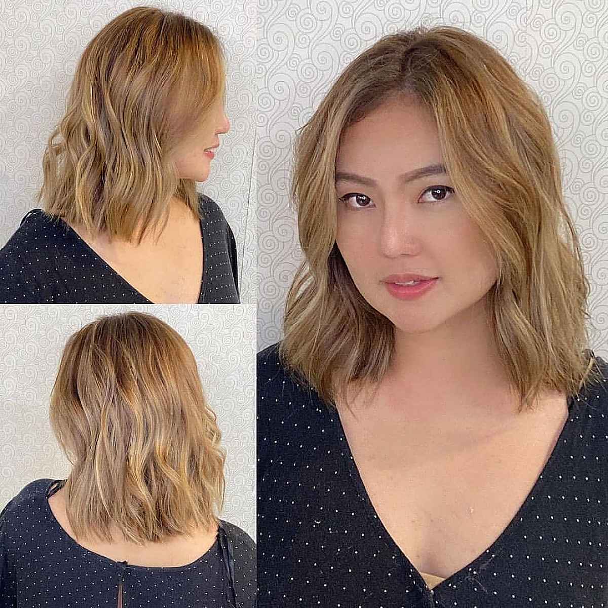 long bob with a center part for a woman with a round face 1