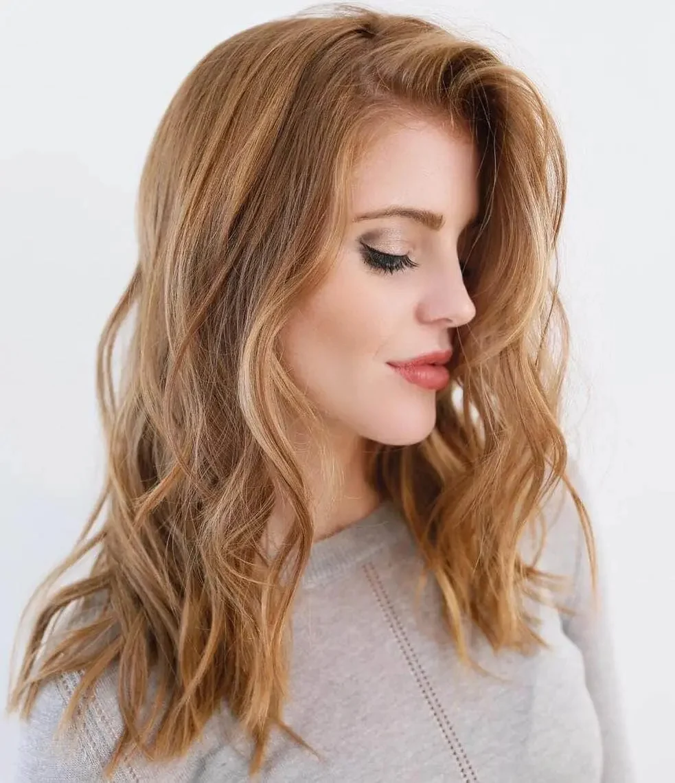 Wavy Coper Strawberry Blonde Hair with Highlights