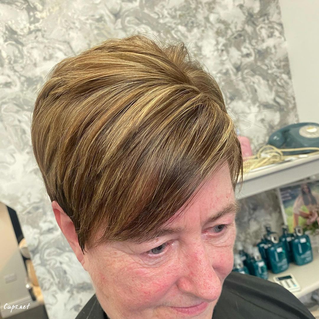 pixie with a little caramel highlights