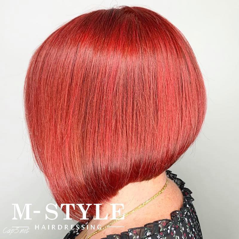 red color with a rounded and angled bob