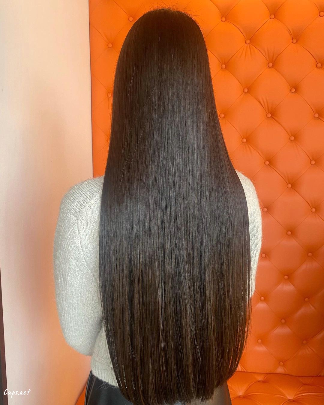 Long Brown Silk Press Hairdo