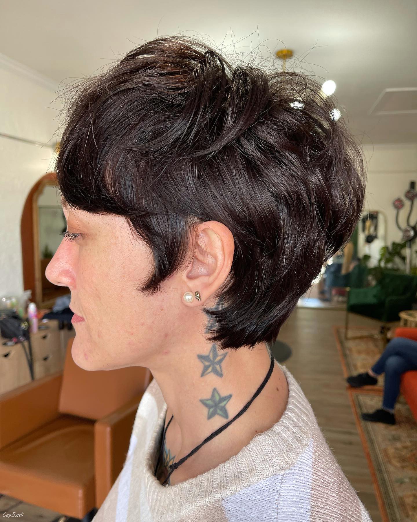 Natural Brown Layered Pixie