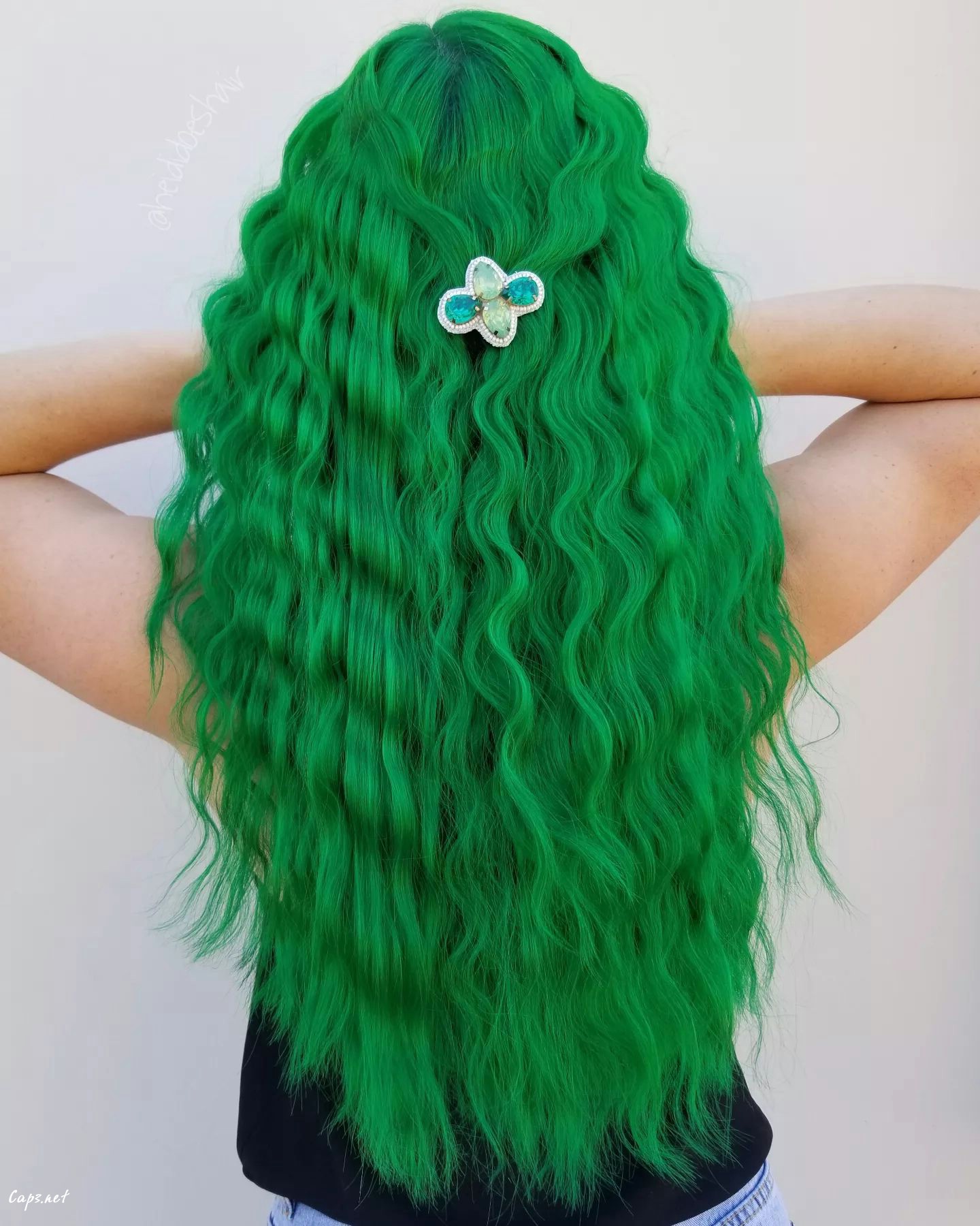 Bright Green Crimped Hair