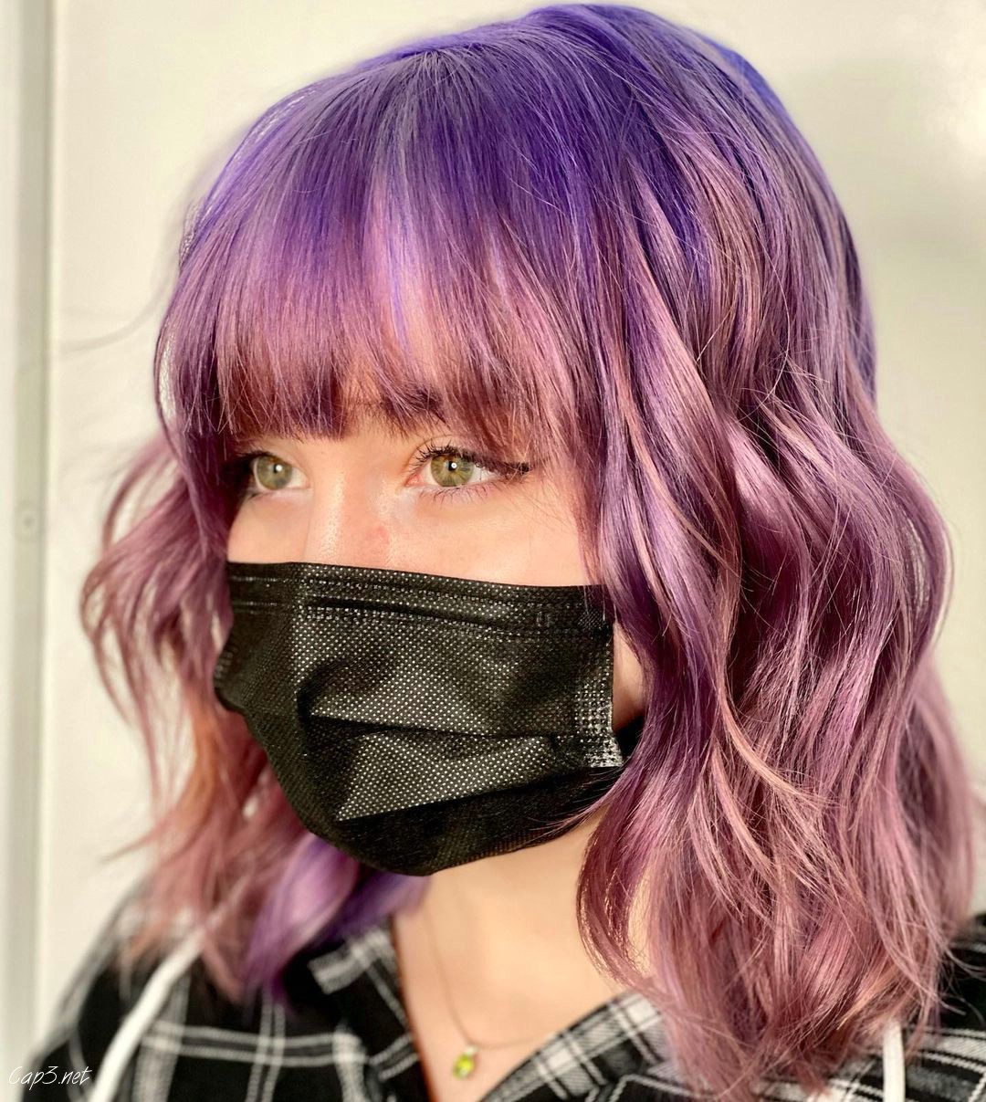 Bright Purple Hair with Long Bangs