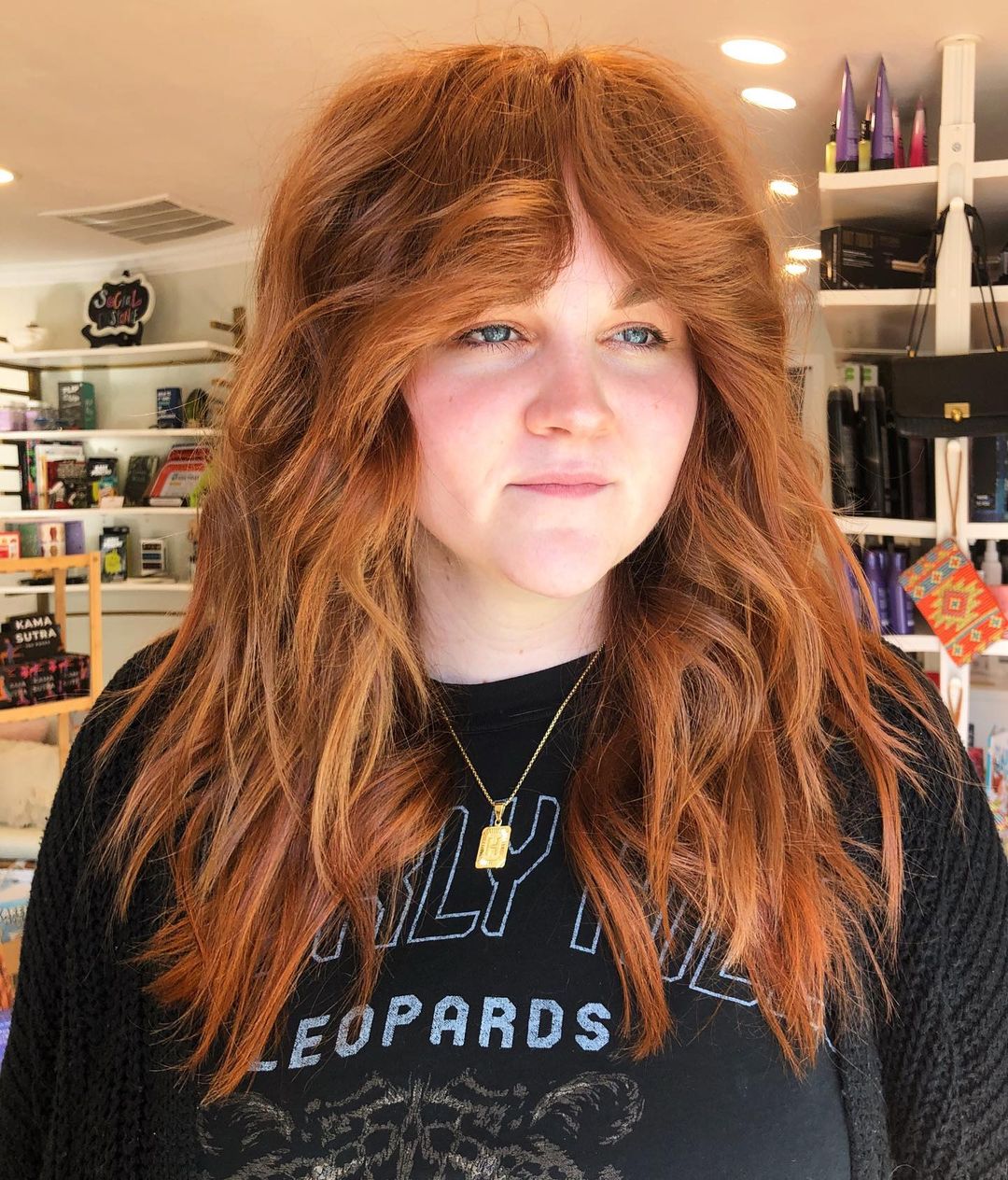 Copper Red Hair With Curtain Bangs