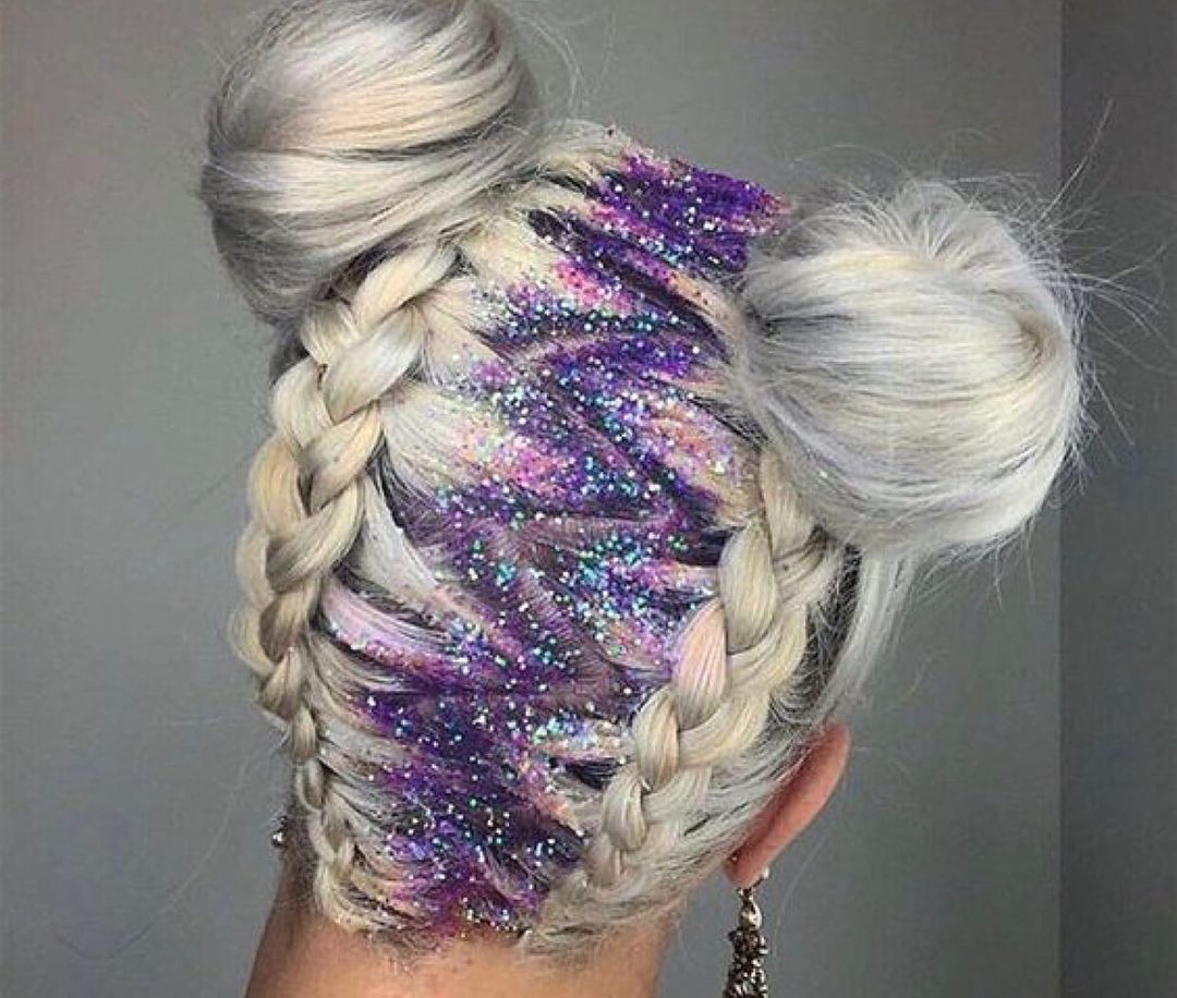 Light Blonde Space Buns With Glitter