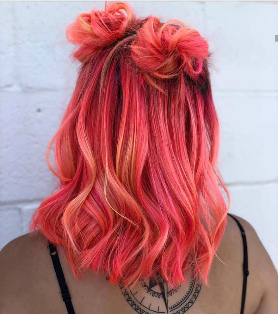 Red Pink Hair With Space Buns