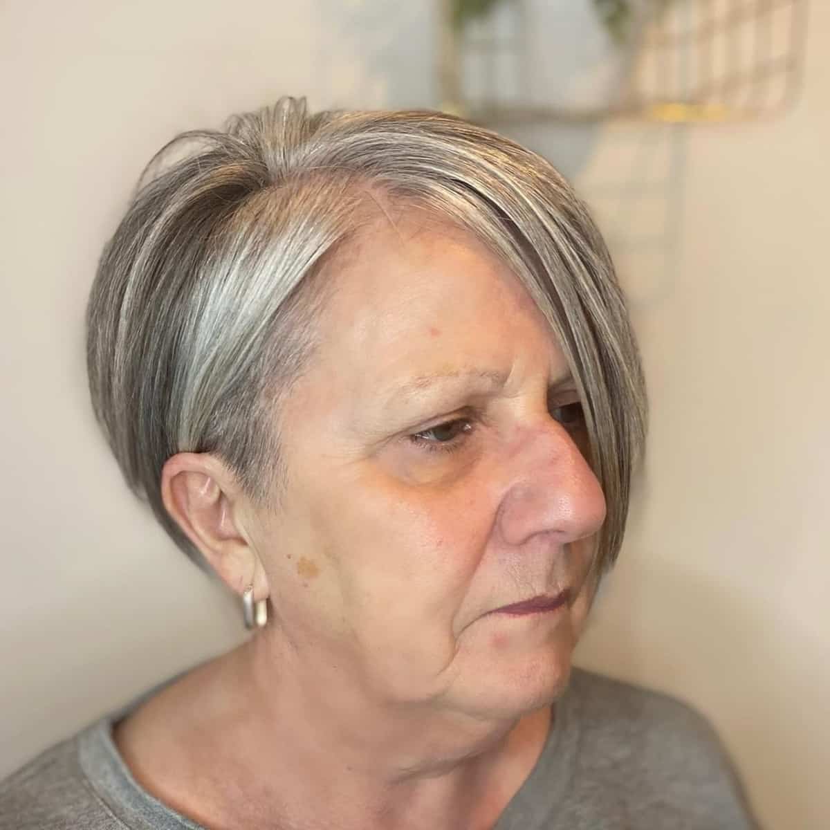 edgy chin length hairstyle for women over 60