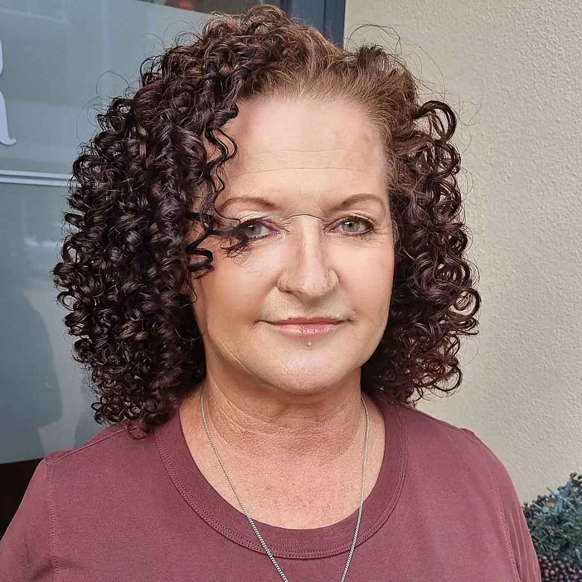 long curly bob for women past 60 with square faces