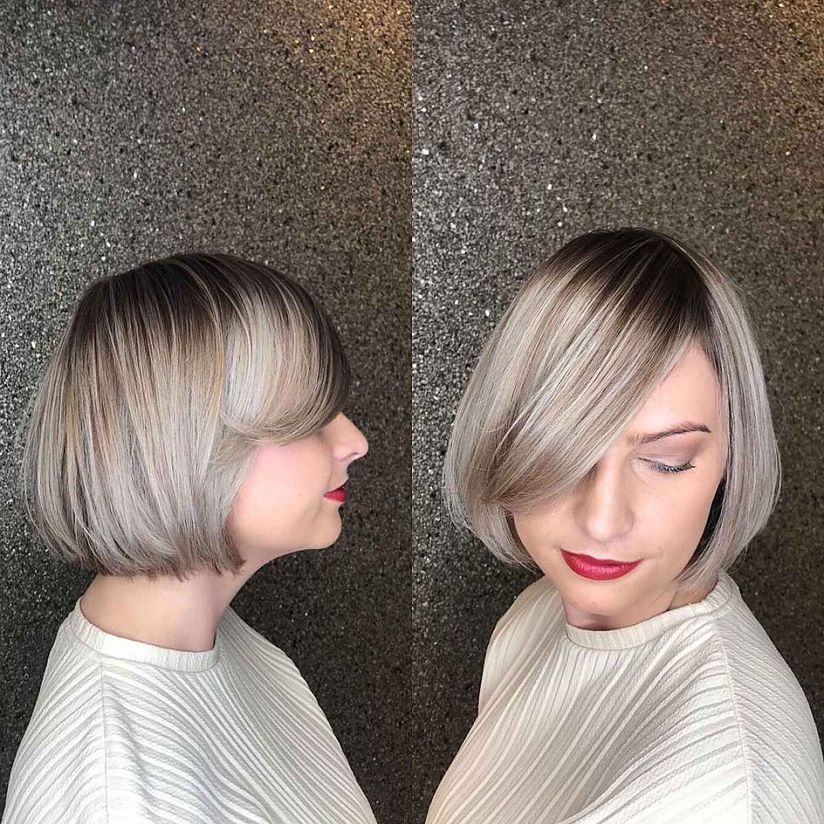 low maintenance bob with side parted bangs