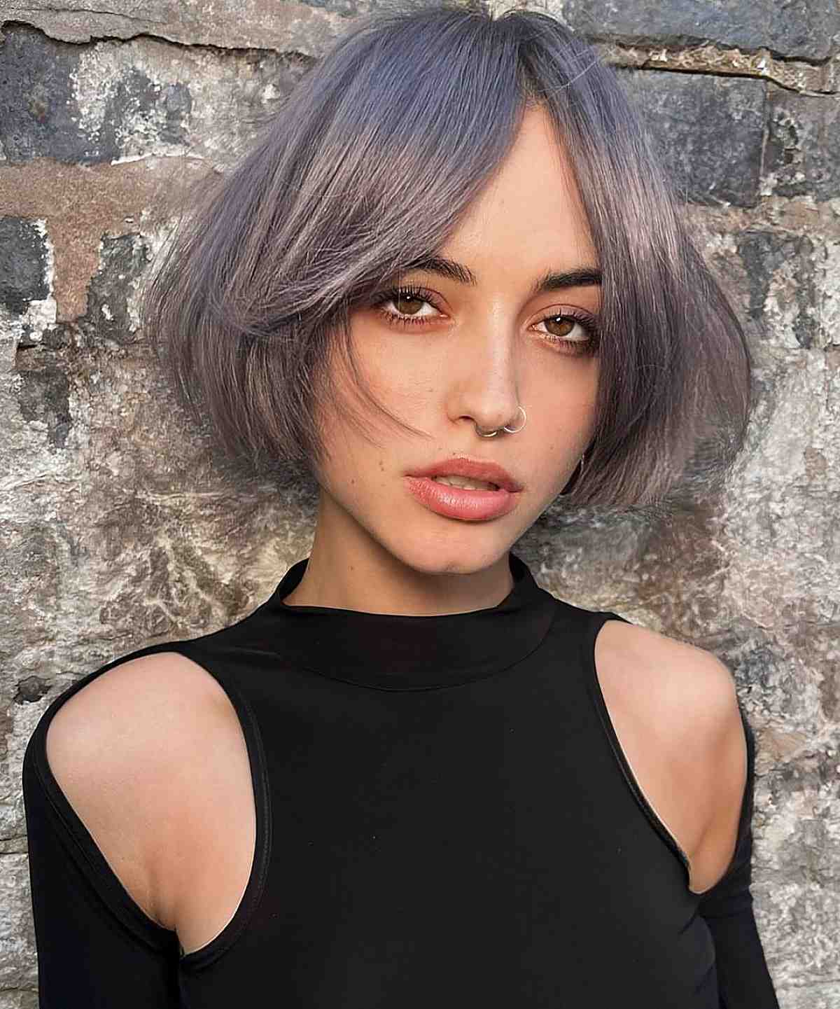 short and precise hair with curtain bangs