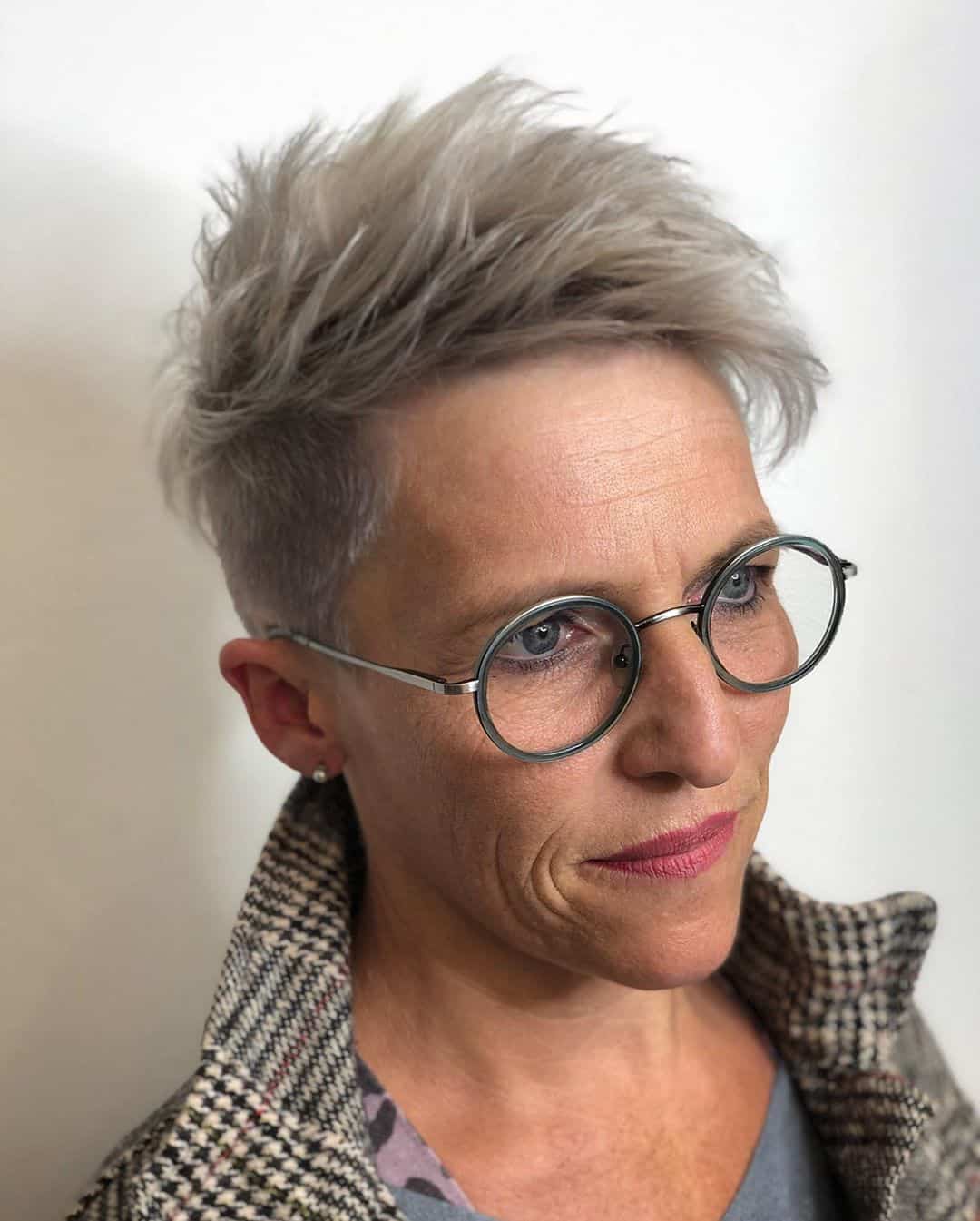 short layered crop cut for women over 60 with glasses