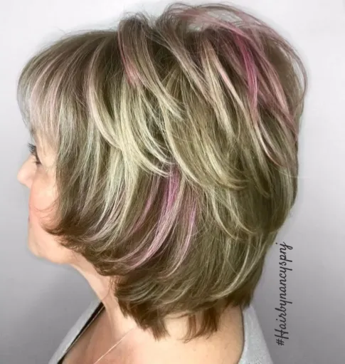 Thick Hair Shag with Pink Highlights
