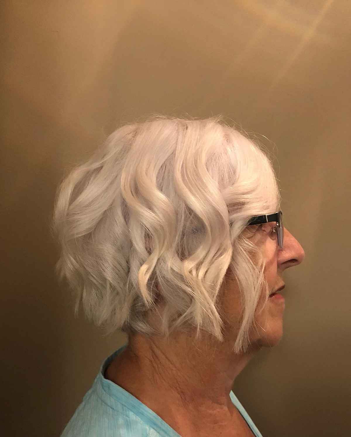 chin length bob for older women over sixty with glasses