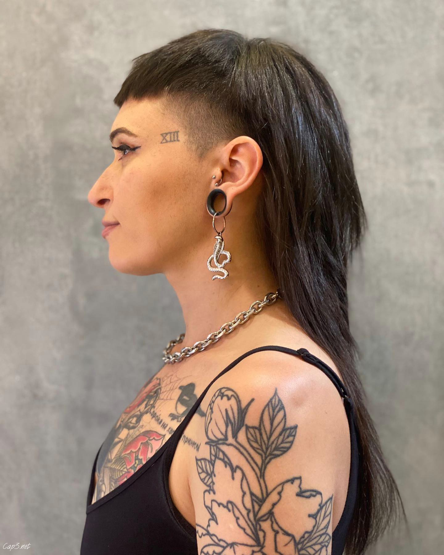 Dark Brown Mullet With Shaved Sides