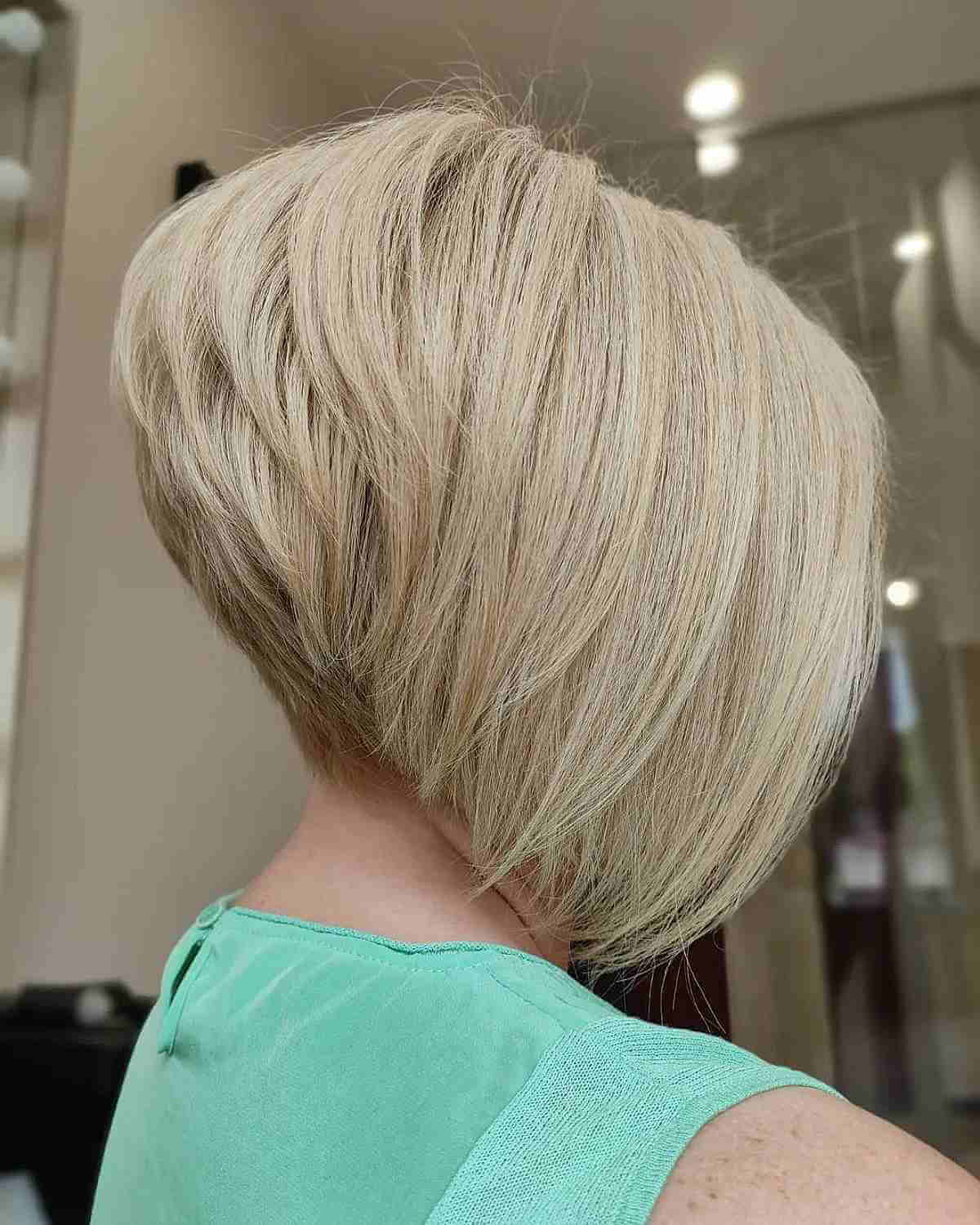 blonde high stacked short bob hairstyle