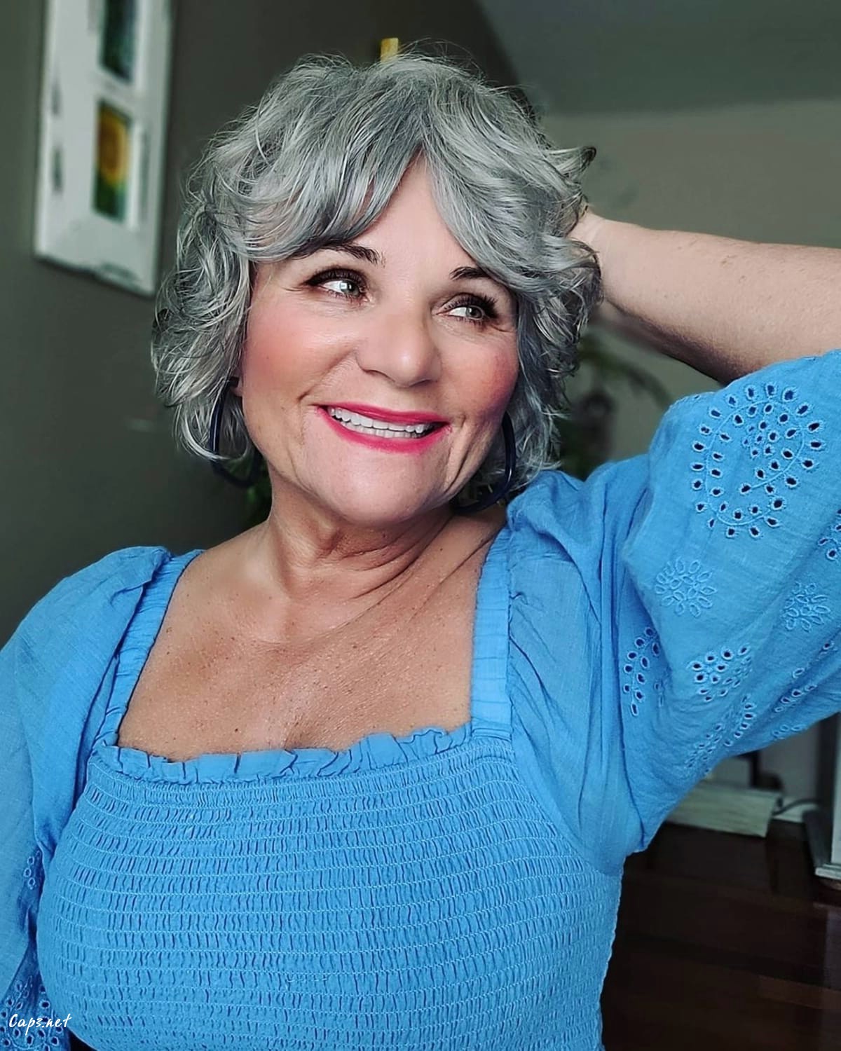 face framing curtain bangs for women over 60 with short wavy hair