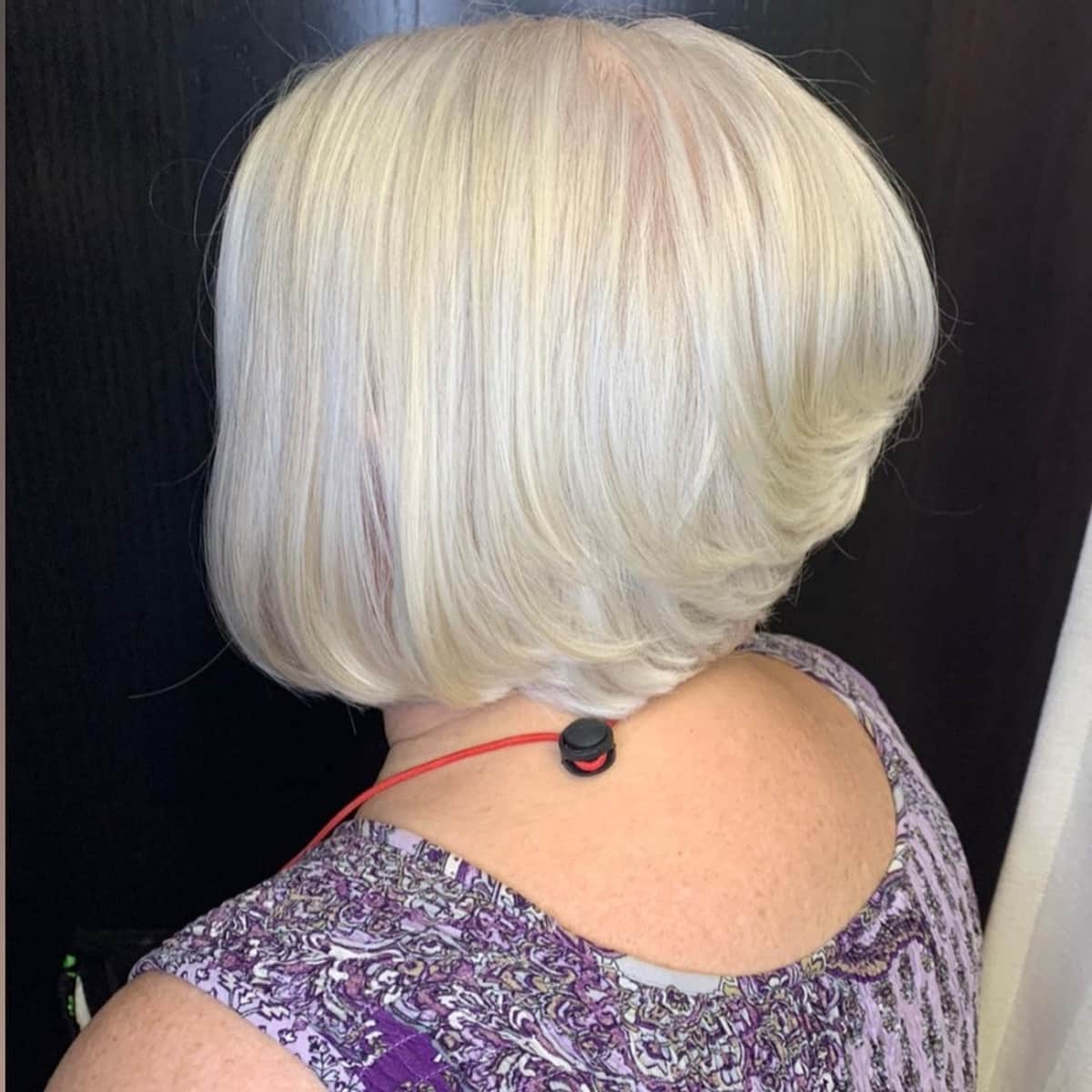 long stacked bob haircut for older women