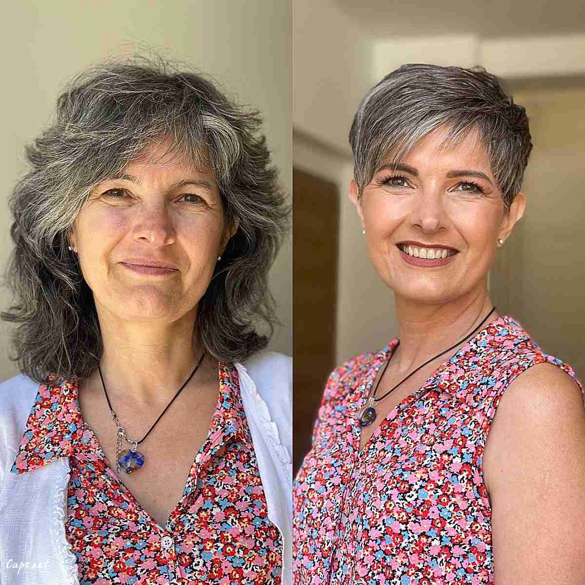 modern salt and pepper pixie haircut for ladies over sixty