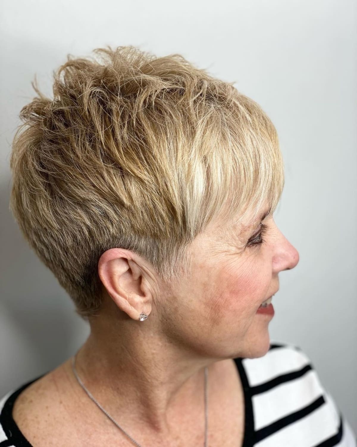 short crop with thin bangs for older women