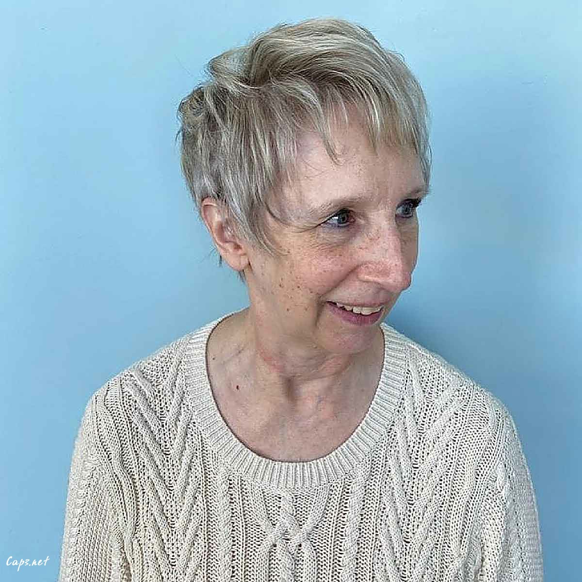 short layered pixie with thin bangs for sixty year old