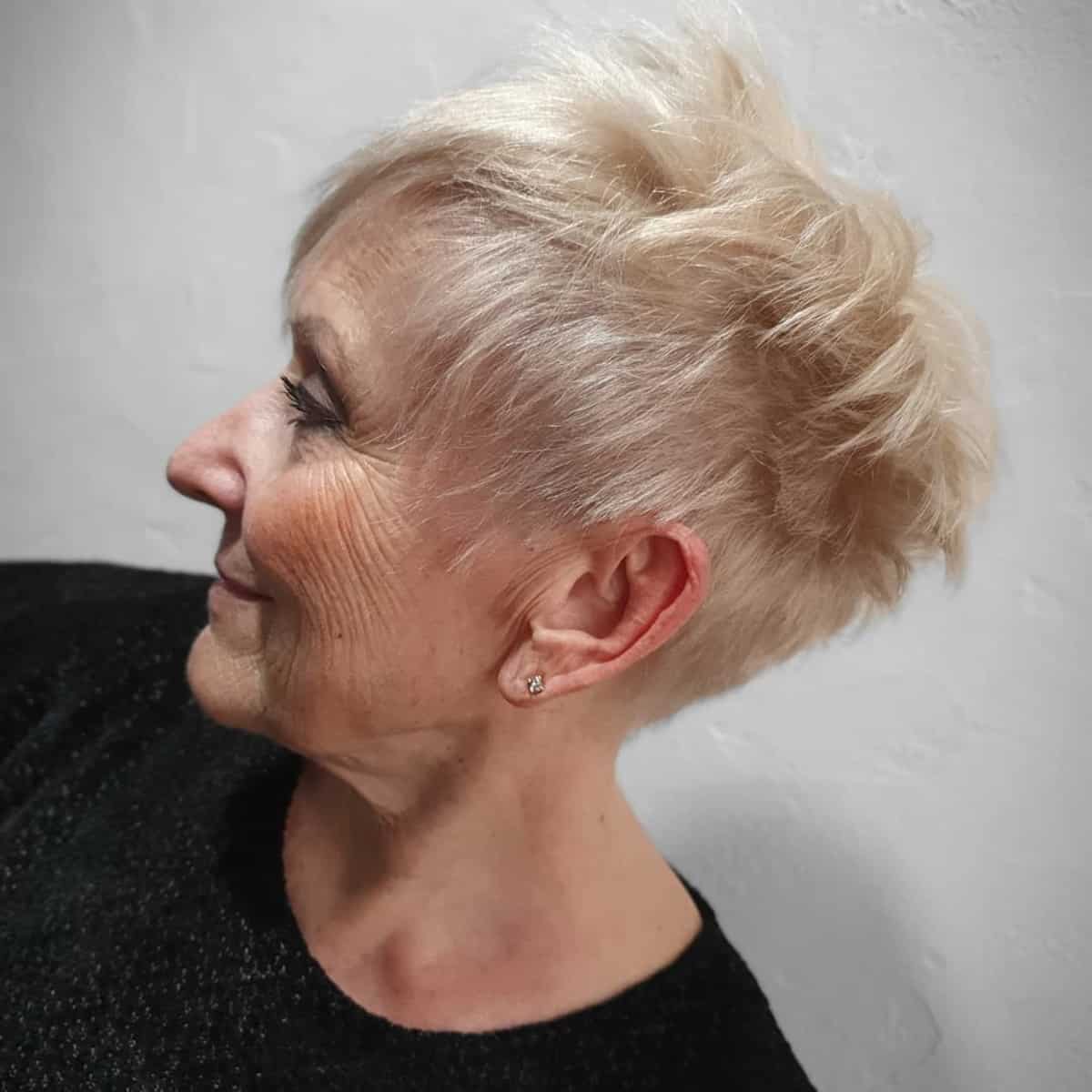 short pixie with wispy bangs for over 60 and fine hair