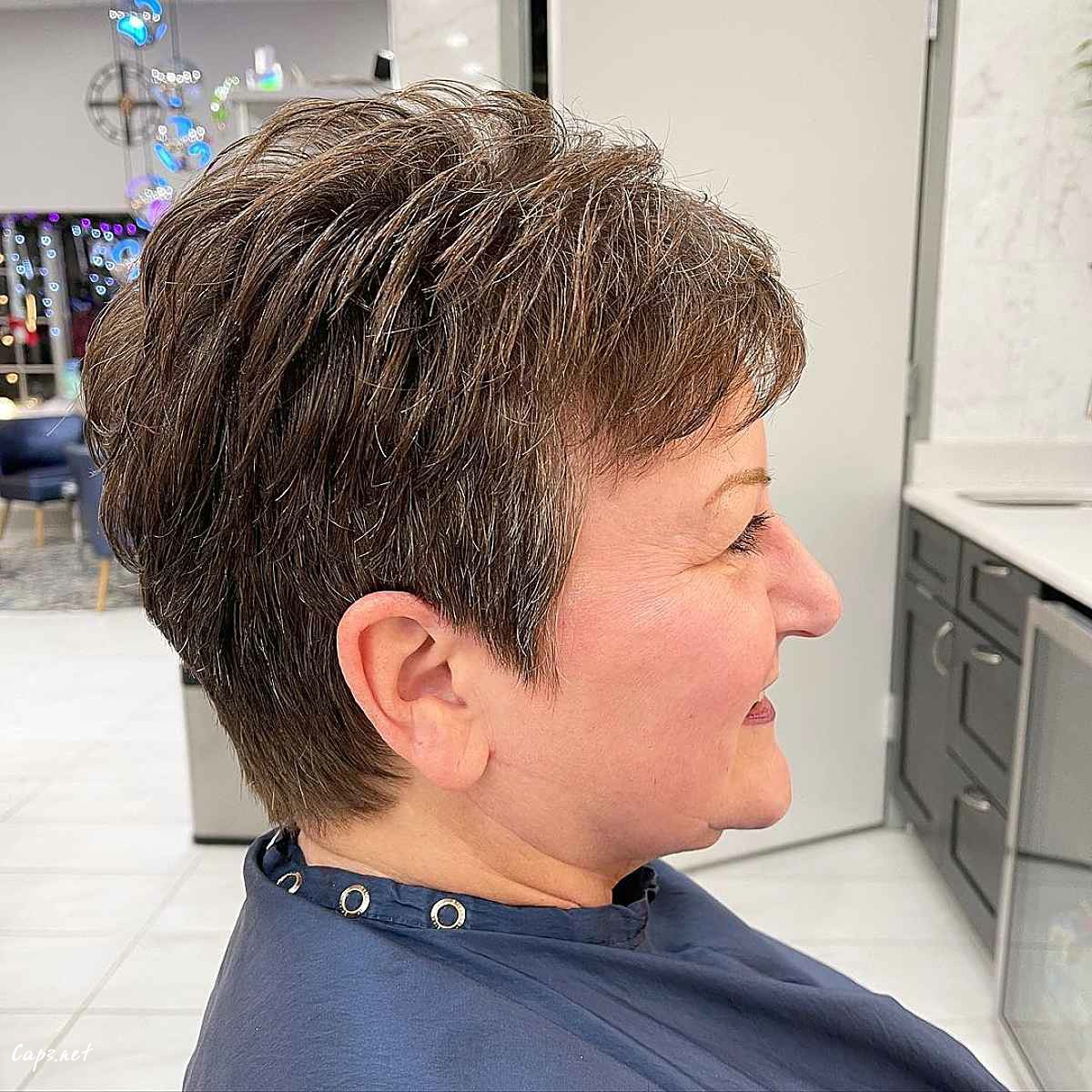 short textured pixie with crown layers for women aged 60