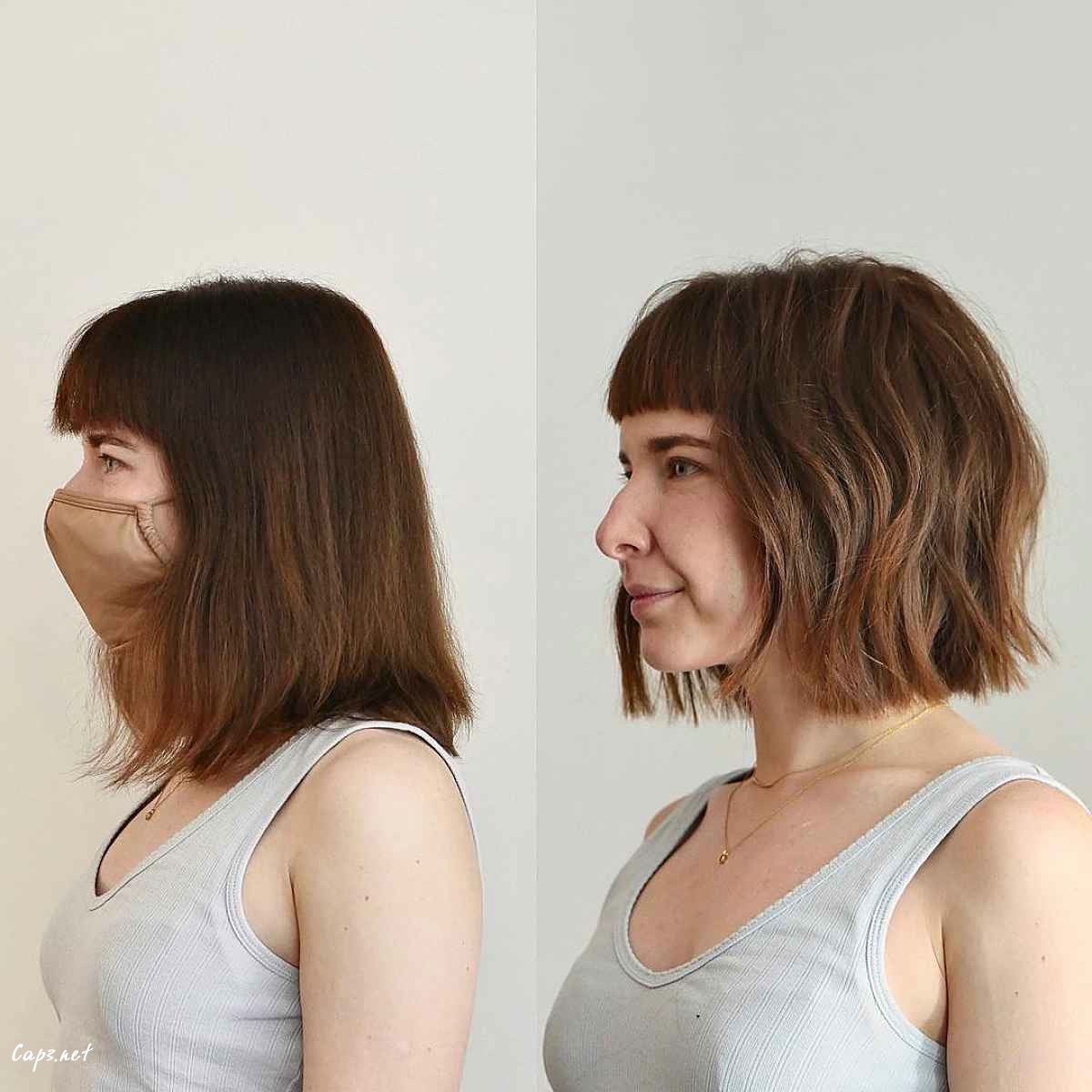 short texturized waves with bangs