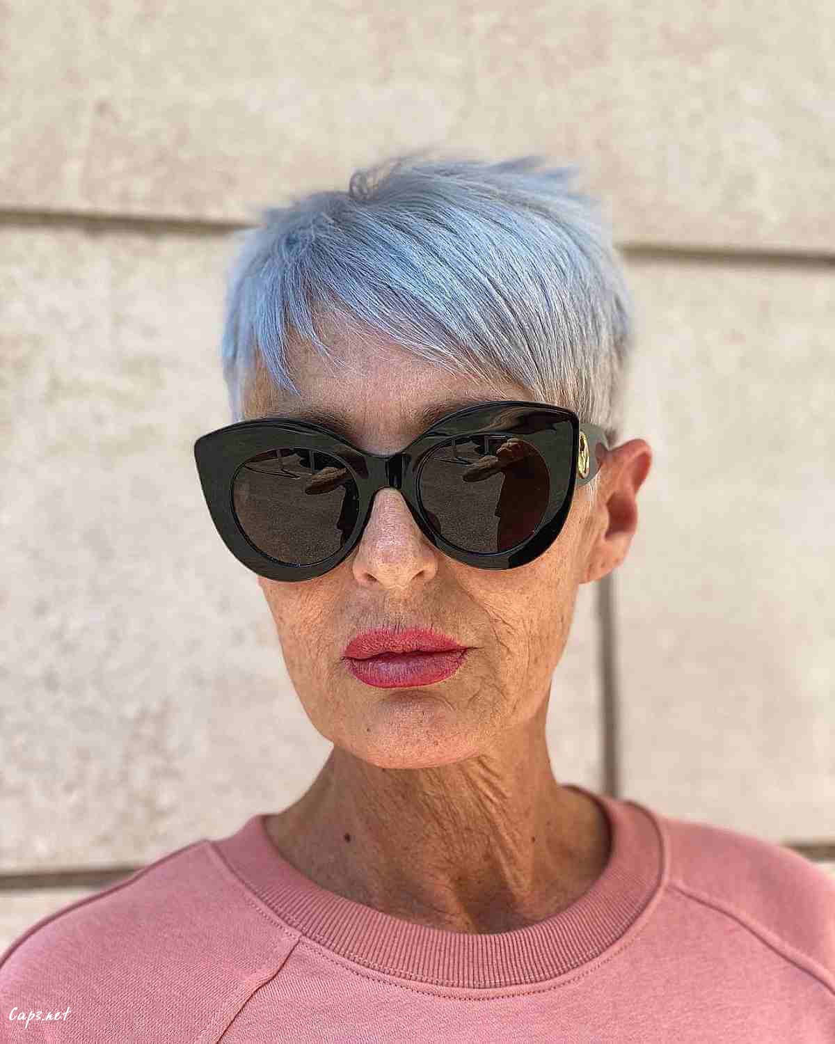 silver pixie with shades for women 60 and up