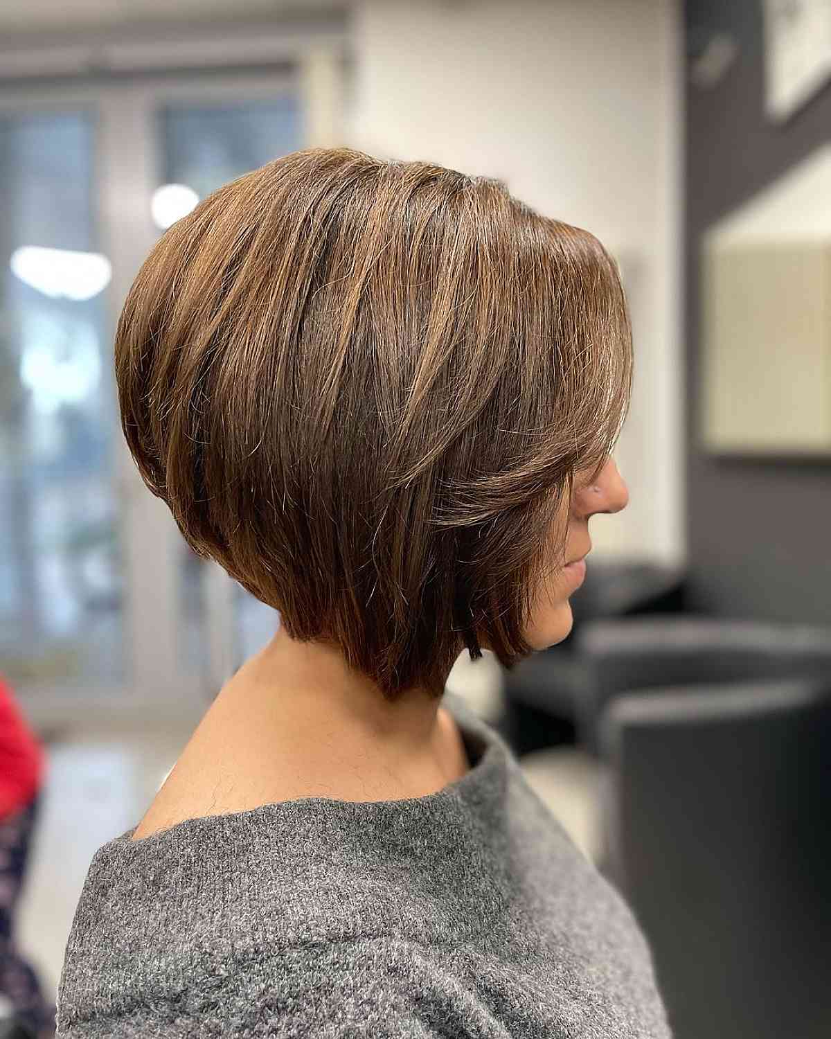 soft brown bob that is stacked