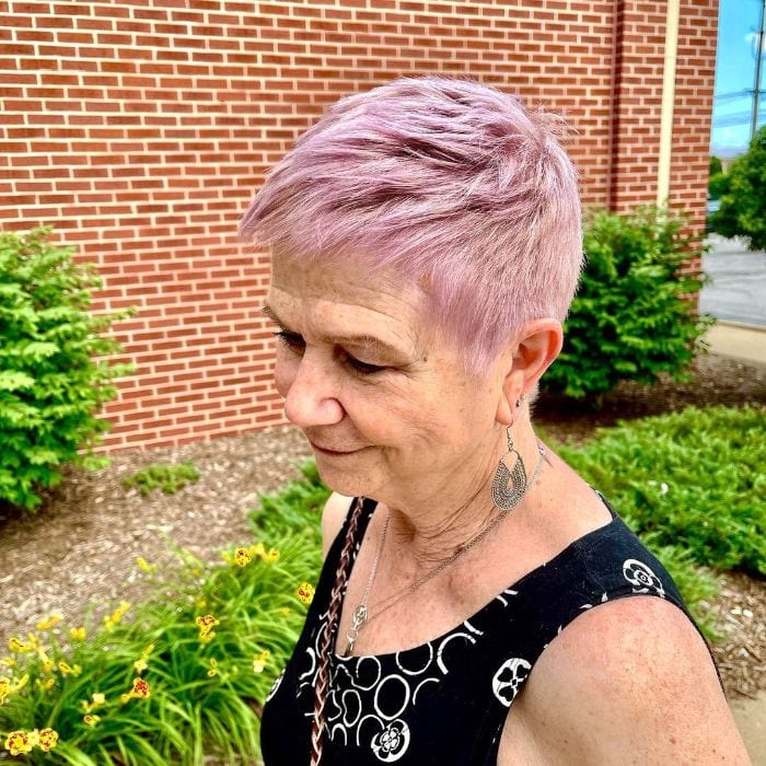Lavender Pixie hairstyle for women over 60