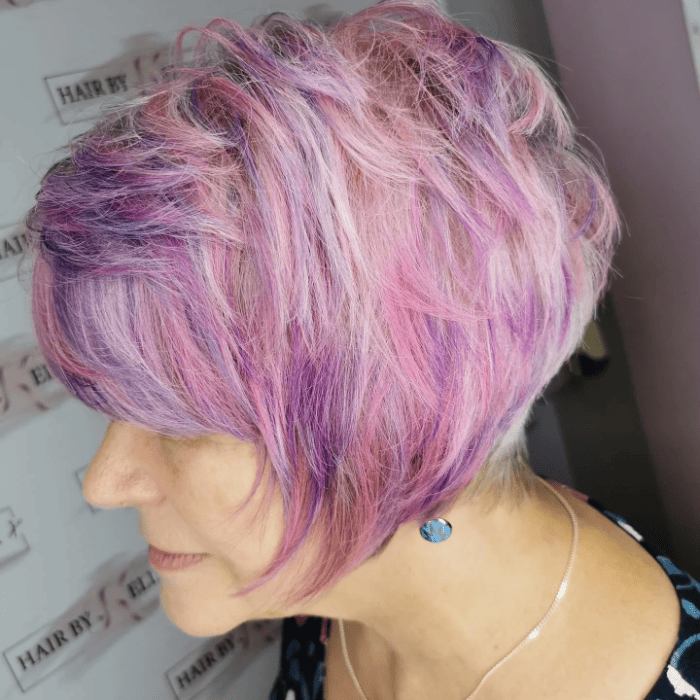 Pastel Highlights Gray Hair hairstyle for women over 60